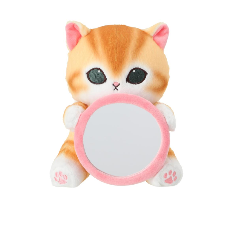 Miniso X Mofusand Ice Cream Series | Mofusand Cat Holding Pink Mirror Cute Plush Doll - Kawaii items Room Decoration Doll