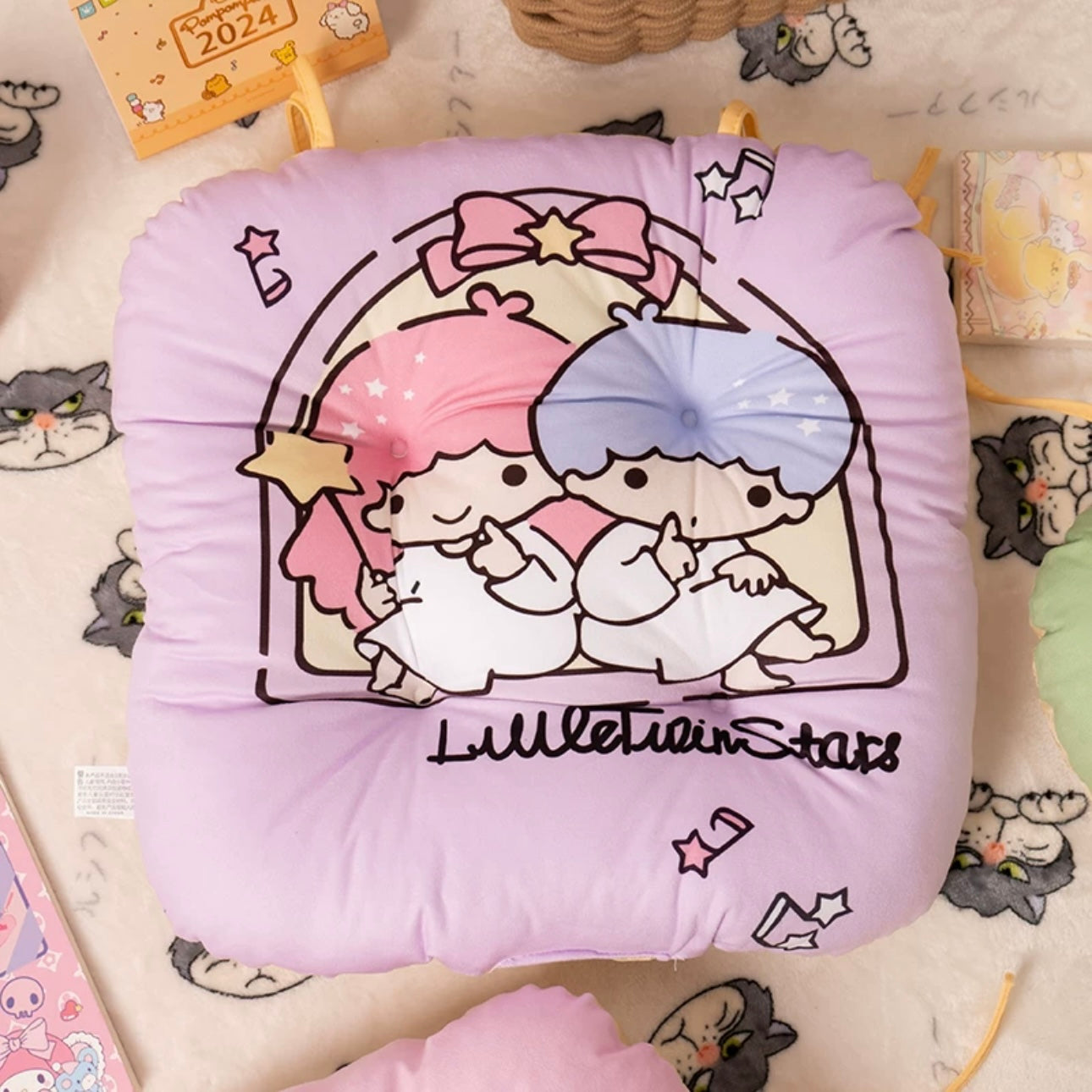 Japanese Cartoon Chair Seat Cushion | Hello Kitty My Melody Kuromi Little Twin Stars - Pillow Kawaii Room Decoration