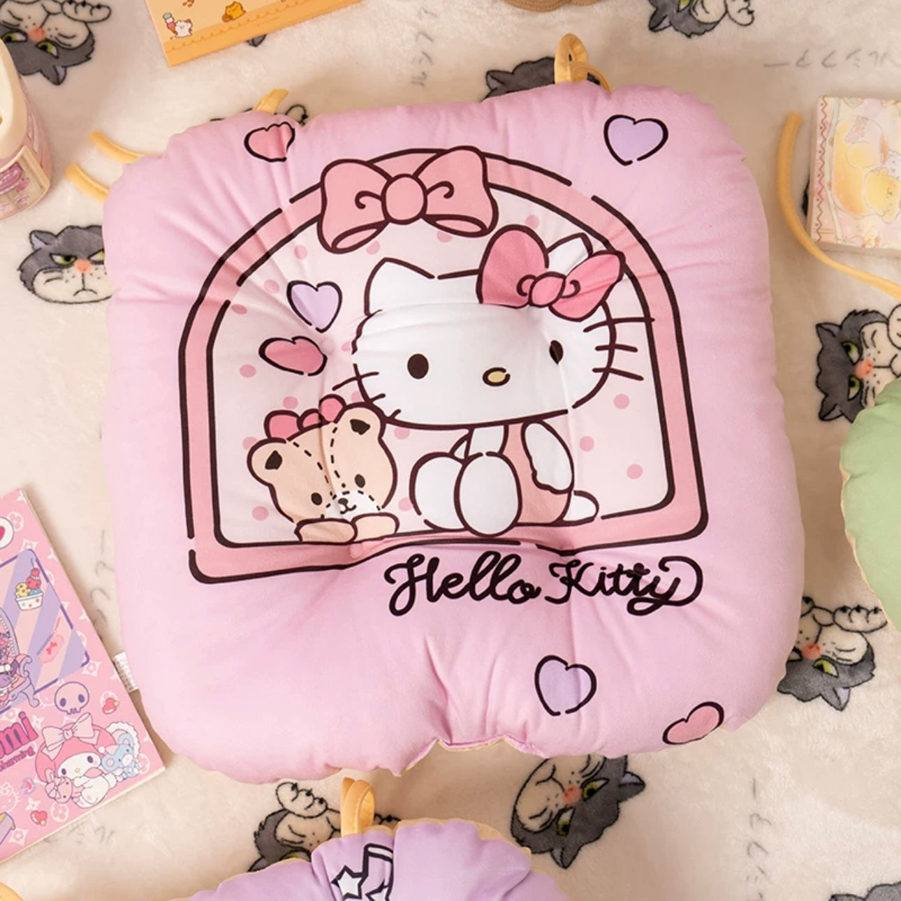 Japanese Cartoon Chair Seat Cushion | Hello Kitty My Melody Kuromi Little Twin Stars - Pillow Kawaii Room Decoration