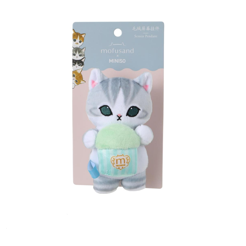 Miniso X Mofusand Ice Cream Series | Mofusand Cat in Ice Cream Cup Costume Cute Plush Doll Screen Cleaner Keychain - Kawaii items Room Decoration Doll