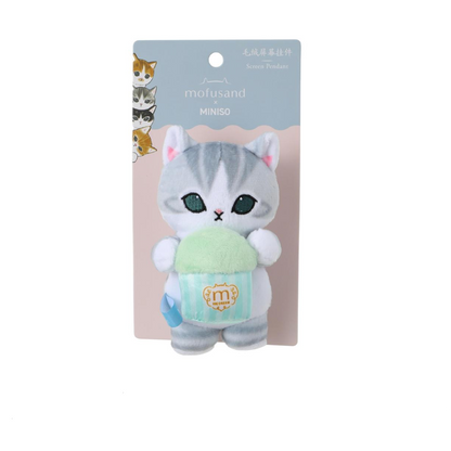 Miniso X Mofusand Ice Cream Series | Mofusand Cat in Ice Cream Cup Costume Cute Plush Doll Screen Cleaner Keychain - Kawaii items Room Decoration Doll