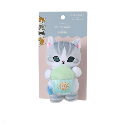Miniso X Mofusand Ice Cream Series | Mofusand Cat in Ice Cream Cup Costume Cute Plush Doll Screen Cleaner Keychain - Kawaii items Room Decoration Doll
