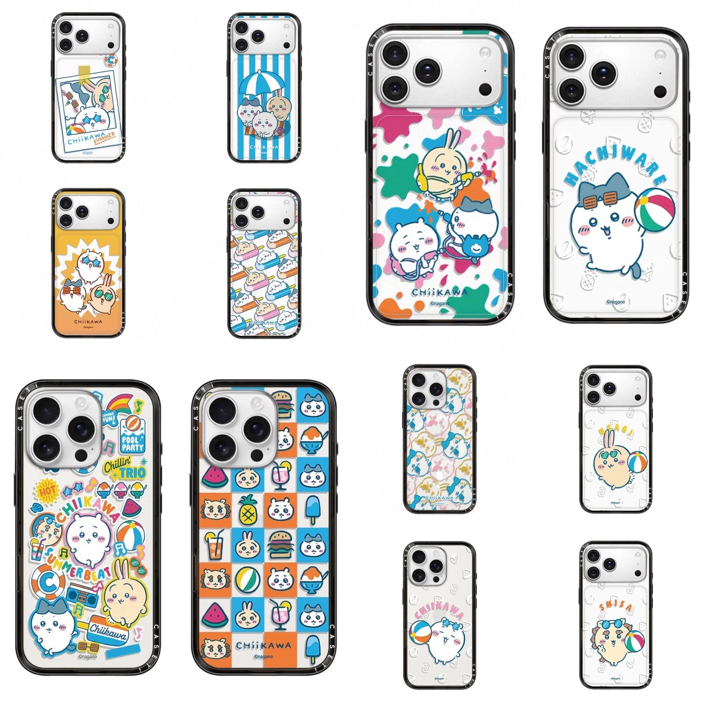 Japanese Cartoon ChiiKawa Clear with Transparent Black Frame New Version Case | Cute Water Gun Fight & Playing Beach Volleyball ChiiKawa Hachiware Usagi Shisa - iPhone Case 13 14 15 16 17 Pro Promax