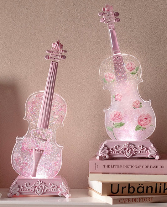 Valentine’s Day Crystal Ball Violin Sharpe Music Box | Rose and Flamingo -  with LED Night Light with Bluetooth