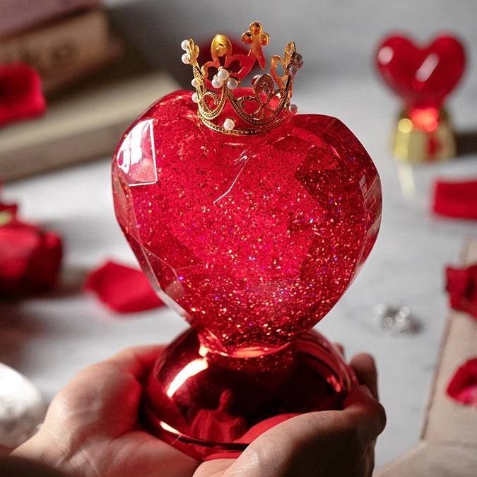 Valentine’s Day Crystal Ball Heart Shape Glitter LED Night Light | Red Pink - Girlfriend Wedding Gift