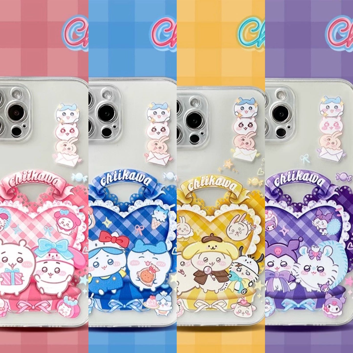 Japanese Cartoon ChiiKawa | Sweet Heart with Chiikawa My Melody Hachiware Hello Kitty Usagi Pompompurin Momonga Kuromi Clear - iPhone Case 11 12 13 14 15 16 Pro Promax