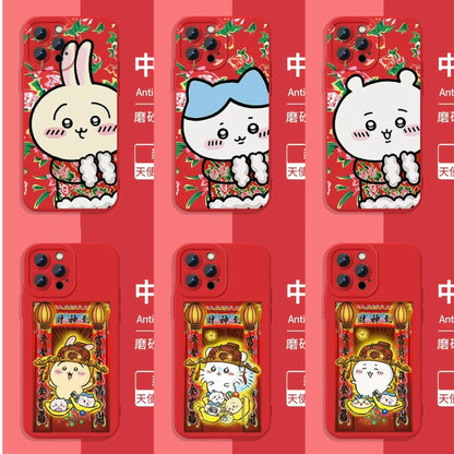 Japanese Cartoon Chiikawa | Happy Lunar New Year Kung Hei Fat Choy & The God of Wealth Chiikawa Hachiware Usagi Momonga - Soft iPhone Case PLUS XS XR X 11 12 13 14 15 Pro Promax