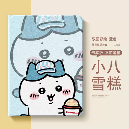 Japanese Cartoon ChiiKawa 360 Swivel Silicone iPad Case | Chiikawa Hachiware Making Ice Cream - iPad Mini 4,5,6/ iPad Air 4/ iPad Pro