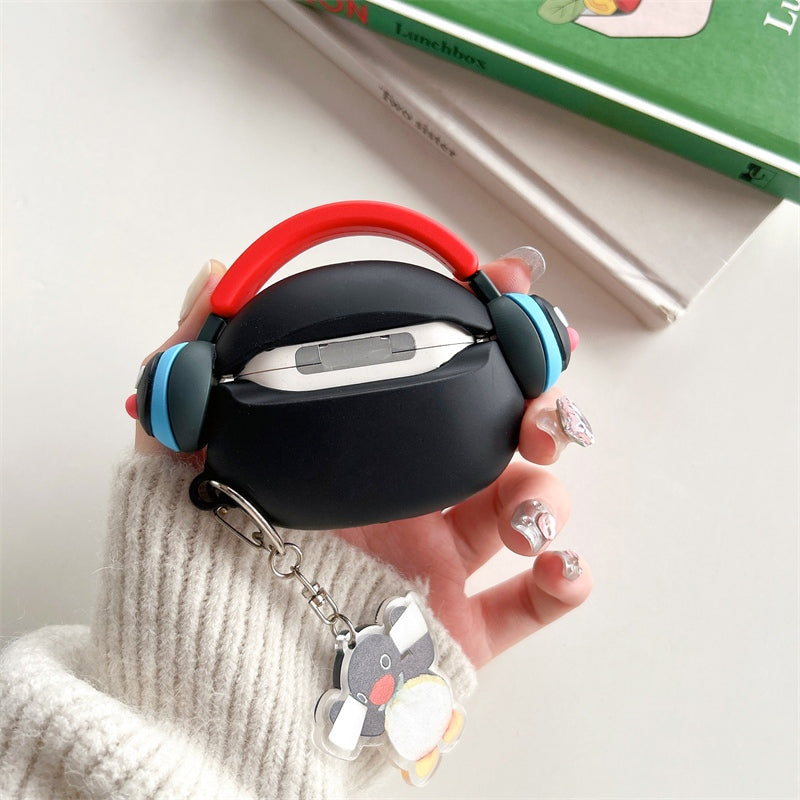 Japanese Cartoon Cute Black Penguin | Penguin with Headphone - with Charm AirPods AirPodsPro AirPods3 AirPods4 Case KawaiiGiftLand
