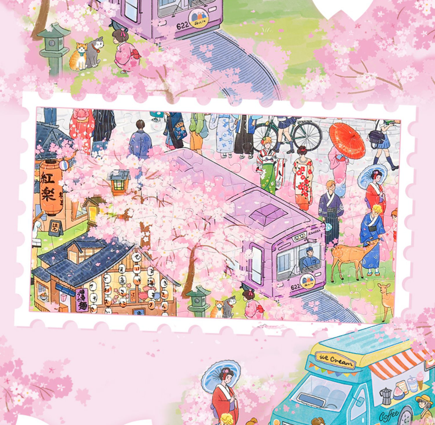 Momicafe 1000pcs Jigsaw Puzzle - Japanese Style Sakura Trip | Kawaii Cute Creative Gift