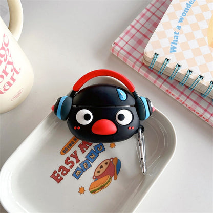 Japanese Cartoon Cute Black Penguin | Penguin with Headphone - with Charm AirPods AirPodsPro AirPods3 AirPods4 Case KawaiiGiftLand