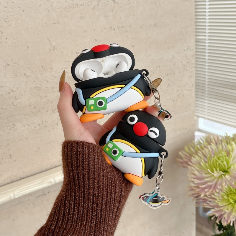 Japanese Cartoon Cute Black Penguin | Penguin with Camera - AirPods AirPodsPro AirPods3 AirPods4 Case KawaiiGiftLand