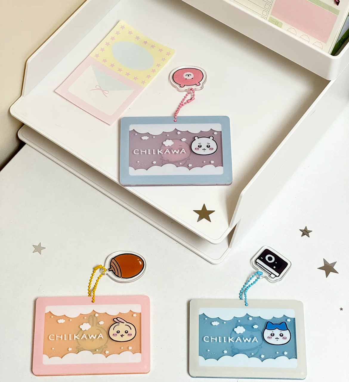 ChiiKawa X Miniso | ChiiKawa Hachiware Usagi Plastic Cardholder with Small Acrylic Accessories - Kawaii Items