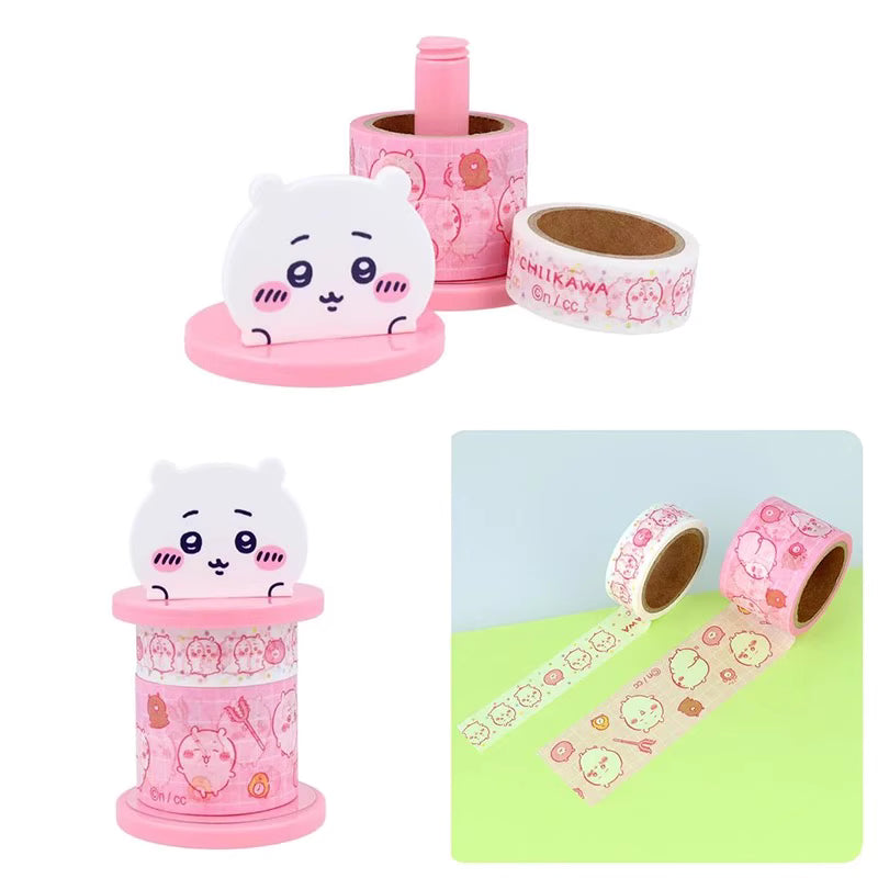 Japan ChiiKawa | ChiiKawa Hachiware Usagi Momonga Cute Icon Masking Tape and Wood Tape Stand - Kawaii items Room Decoration