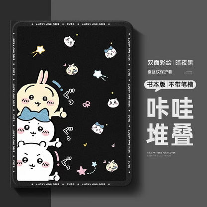 Japanese Cartoon ChiiKawa 360 Swivel Silicone iPad Case | ChiiKawa Hachiware Usagi Happy & Good Stacked Together - iPad Mini 4,5,6/ iPad Air 4/ iPad Pro