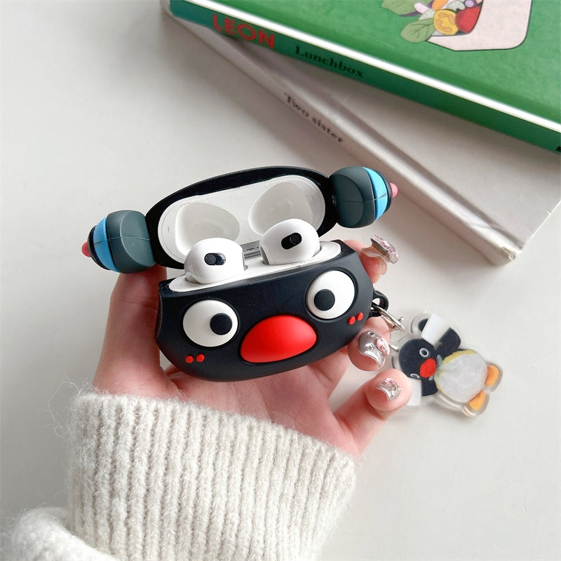 Japanese Cartoon Cute Black Penguin | Penguin with Headphone - with Charm AirPods AirPodsPro AirPods3 AirPods4 Case KawaiiGiftLand