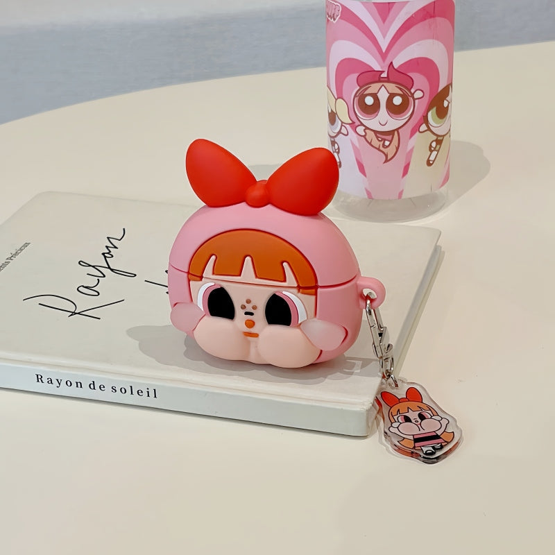 Cartoon Power Police Girls X Cry Baby Pink Blue Green Case with Keychain  AirPods AirPodsPro AirPods3 AirPods4 Case Pink AirPods