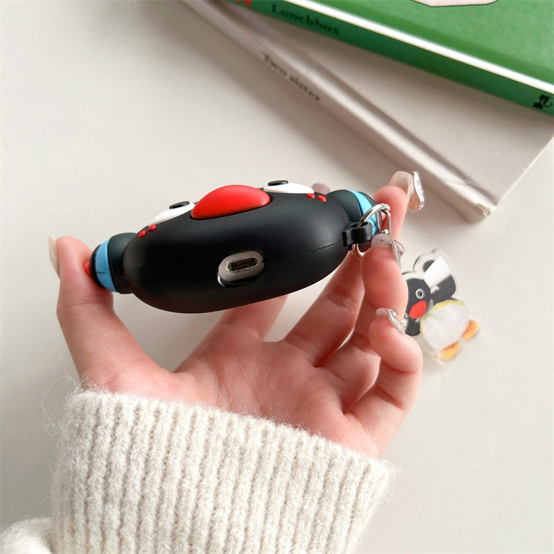 Japanese Cartoon Cute Black Penguin | Penguin with Headphone - with Charm AirPods AirPodsPro AirPods3 AirPods4 Case KawaiiGiftLand