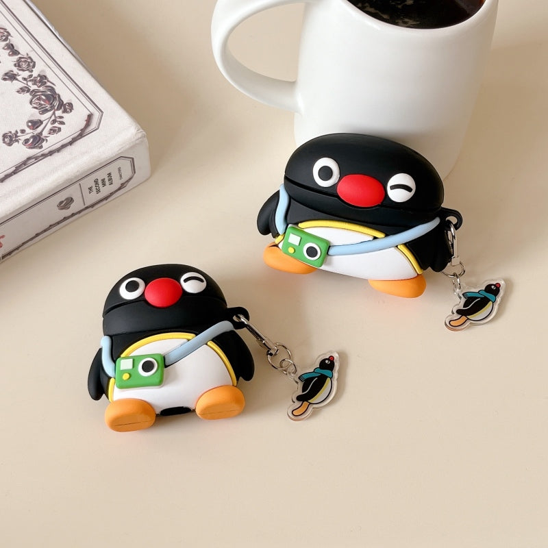 Japanese Cartoon Cute Black Penguin | Penguin with Camera - AirPods AirPodsPro AirPods3 AirPods4 Case KawaiiGiftLand