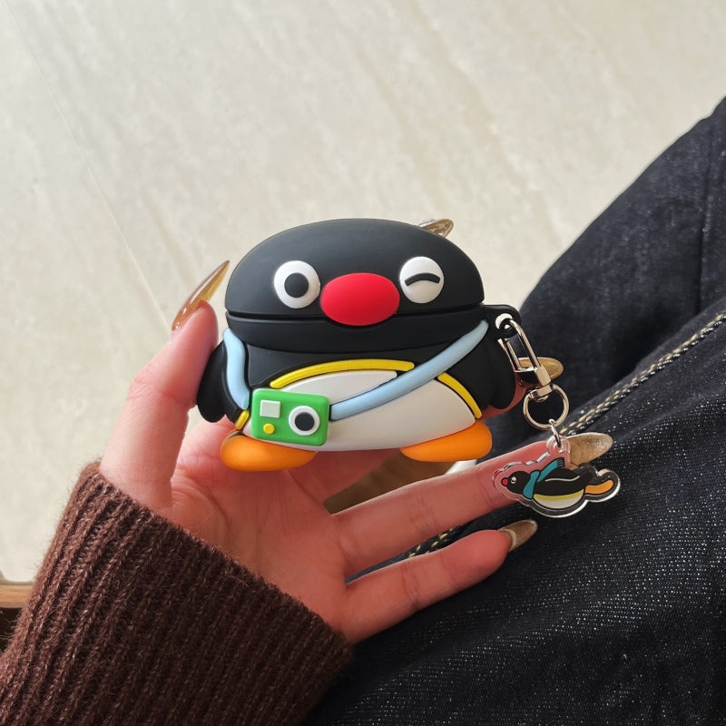 Japanese Cartoon Cute Black Penguin | Penguin with Camera - AirPods AirPodsPro AirPods3 AirPods4 Case KawaiiGiftLand