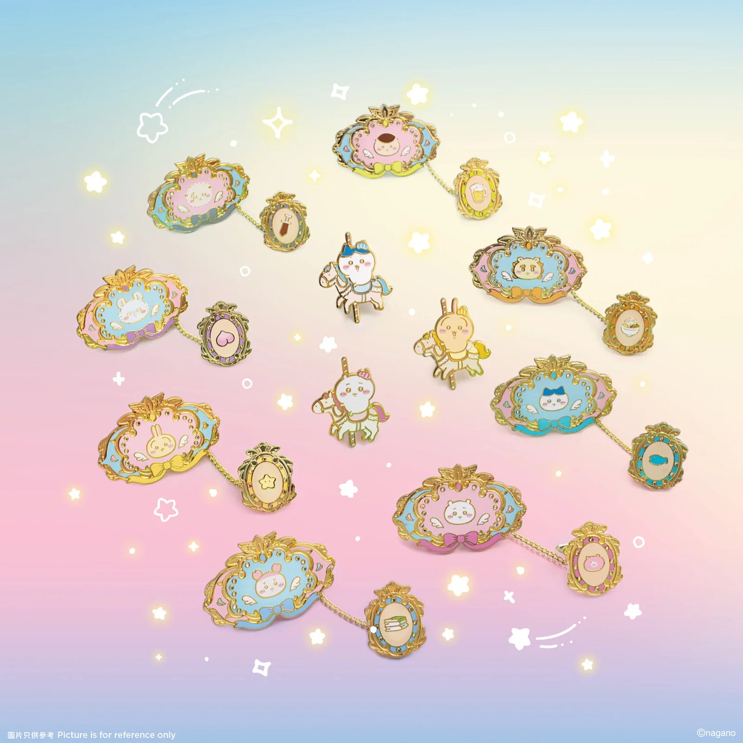 [Per-order] ChiiKawa ChiiKawa Go Round Limited Series | ChiiKawa Hachiware Usagi Momonga Kurimanju Rakko Shisa Crab Cute Metal Pin Badge Mystery Box - Kawaii items Blind Box