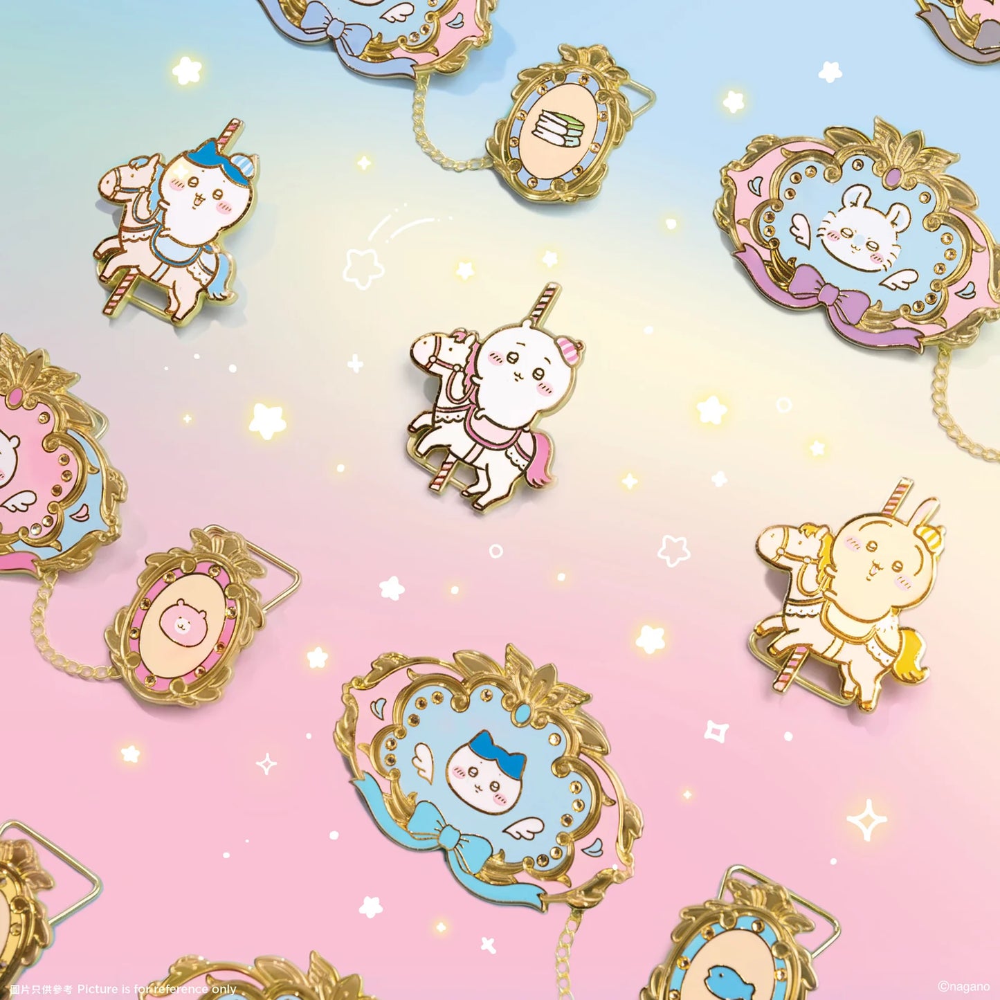[Per-order] ChiiKawa ChiiKawa Go Round Limited Series | ChiiKawa Hachiware Usagi Momonga Kurimanju Rakko Shisa Crab Cute Metal Pin Badge Mystery Box - Kawaii items Blind Box