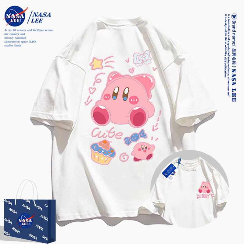 Japanese Cartoon Kirby Starkabi Casual Style T-Shirt Series | Cute Kirby Front & Back - Kawaii Fashion Items