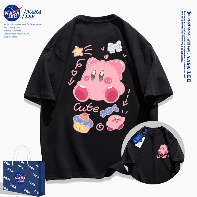 Japanese Cartoon Kirby Starkabi Casual Style T-Shirt Series | Cute Kirby Front & Back - Kawaii Fashion Items