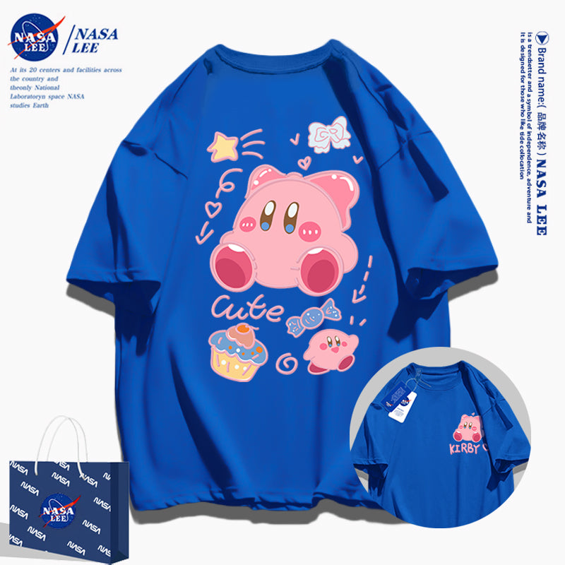 Japanese Cartoon Kirby Starkabi Casual Style T-Shirt Series | Cute Kirby Front & Back - Kawaii Fashion Items