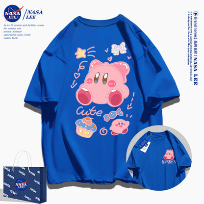 Japanese Cartoon Kirby Starkabi Casual Style T-Shirt Series | Cute Kirby Front & Back - Kawaii Fashion Items