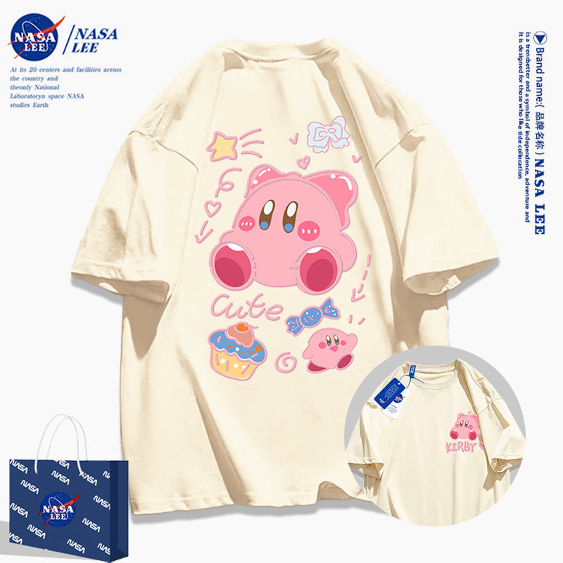 Japanese Cartoon Kirby Starkabi Casual Style T-Shirt Series | Cute Kirby Front & Back - Kawaii Fashion Items