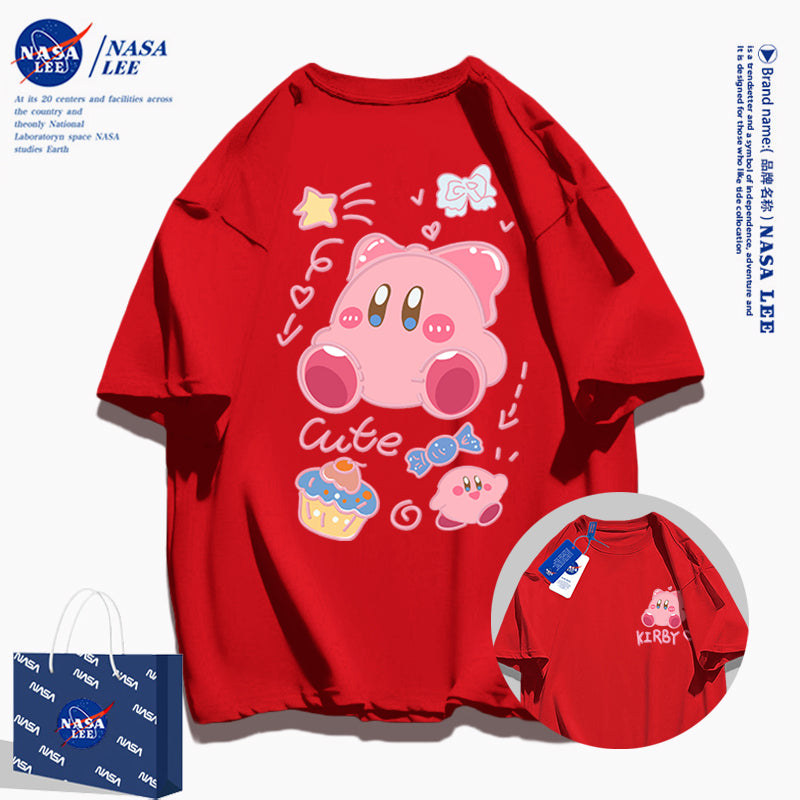 Japanese Cartoon Kirby Starkabi Casual Style T-Shirt Series | Cute Kirby Front & Back - Kawaii Fashion Items
