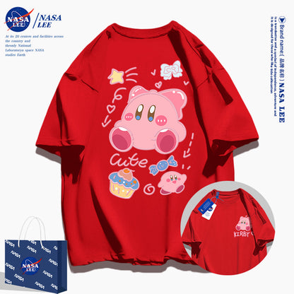 Japanese Cartoon Kirby Starkabi Casual Style T-Shirt Series | Cute Kirby Front & Back - Kawaii Fashion Items