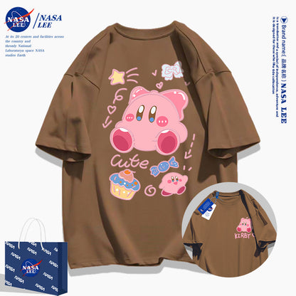 Japanese Cartoon Kirby Starkabi Casual Style T-Shirt Series | Cute Kirby Front & Back - Kawaii Fashion Items