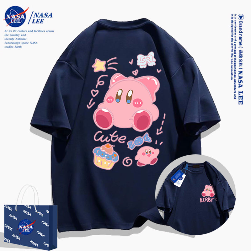 Japanese Cartoon Kirby Starkabi Casual Style T-Shirt Series | Cute Kirby Front & Back - Kawaii Fashion Items