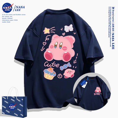 Japanese Cartoon Kirby Starkabi Casual Style T-Shirt Series | Cute Kirby Front & Back - Kawaii Fashion Items