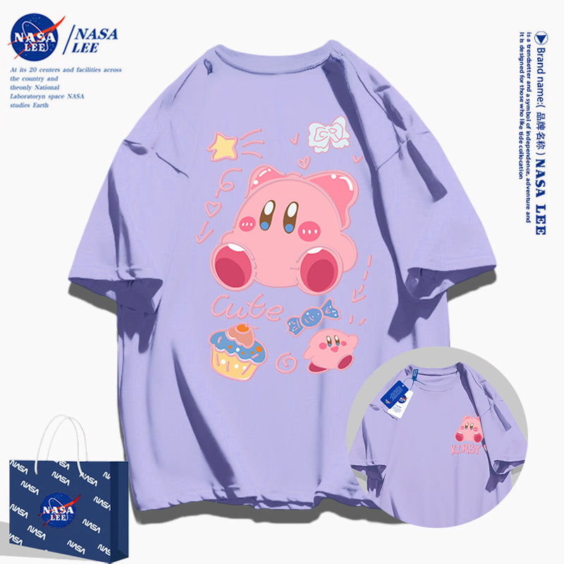 Japanese Cartoon Kirby Starkabi Casual Style T-Shirt Series | Cute Kirby Front & Back - Kawaii Fashion Items