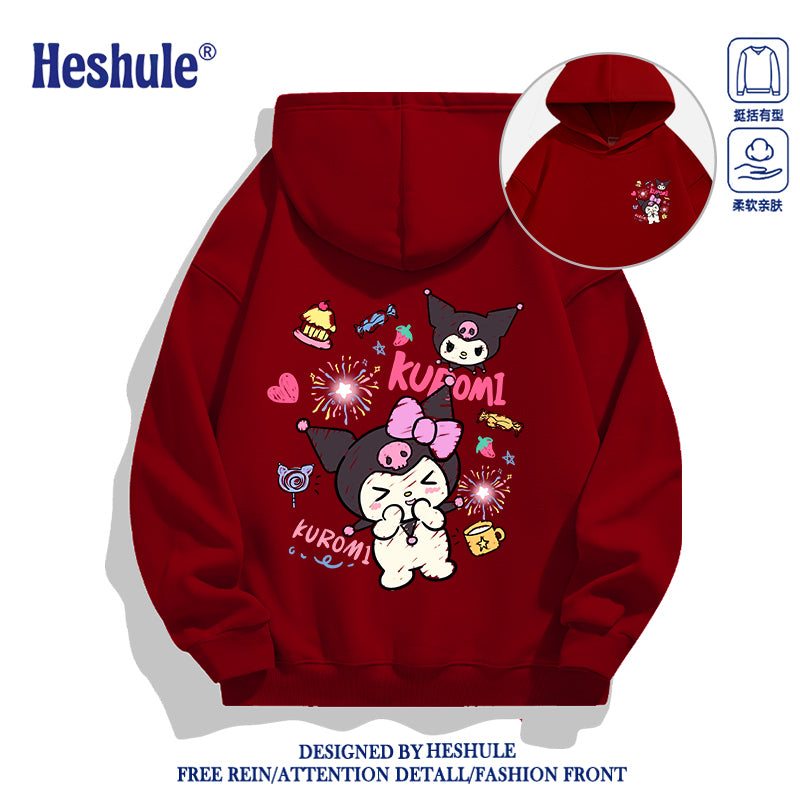 Japanese Cartoon Kuromi Casual Style Hoodie Series | Happy Kuromi with Dessert Front & Back - Kawaii Fashion Items