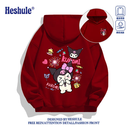 Japanese Cartoon Kuromi Casual Style Hoodie Series | Happy Kuromi with Dessert Front & Back - Kawaii Fashion Items