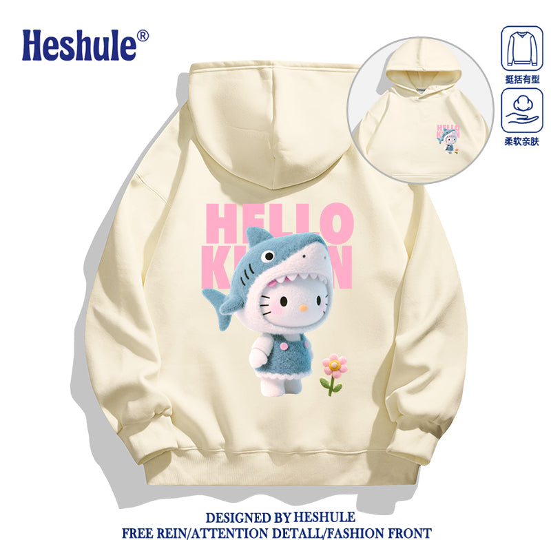 Japanese Cartoon Hello Kitty Casual Style Hoodie Series | 3D Shark Kitty Front & Back - Kawaii Fashion Items