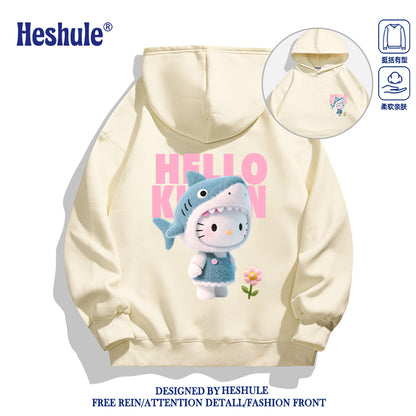 Japanese Cartoon Hello Kitty Casual Style Hoodie Series | 3D Shark Kitty Front & Back - Kawaii Fashion Items