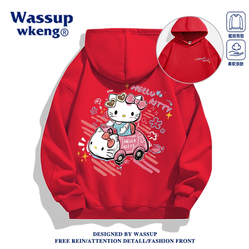 Japanese Cartoon Hello Kitty Casual Style Hoodie Series | Hello Kitty in Kitty Car Front & Back - Kawaii Fashion Items