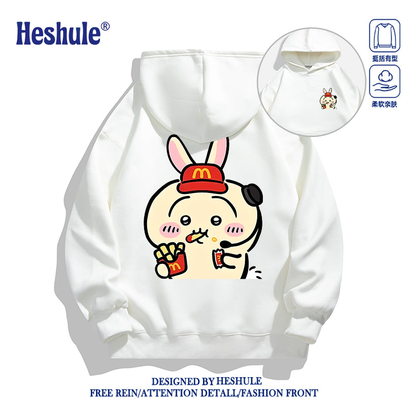 Japanese Cartoon ChiiKawa Casual Style Hoodie Series | Usagi Waiter Front & Back - Kawaii Fashion Items