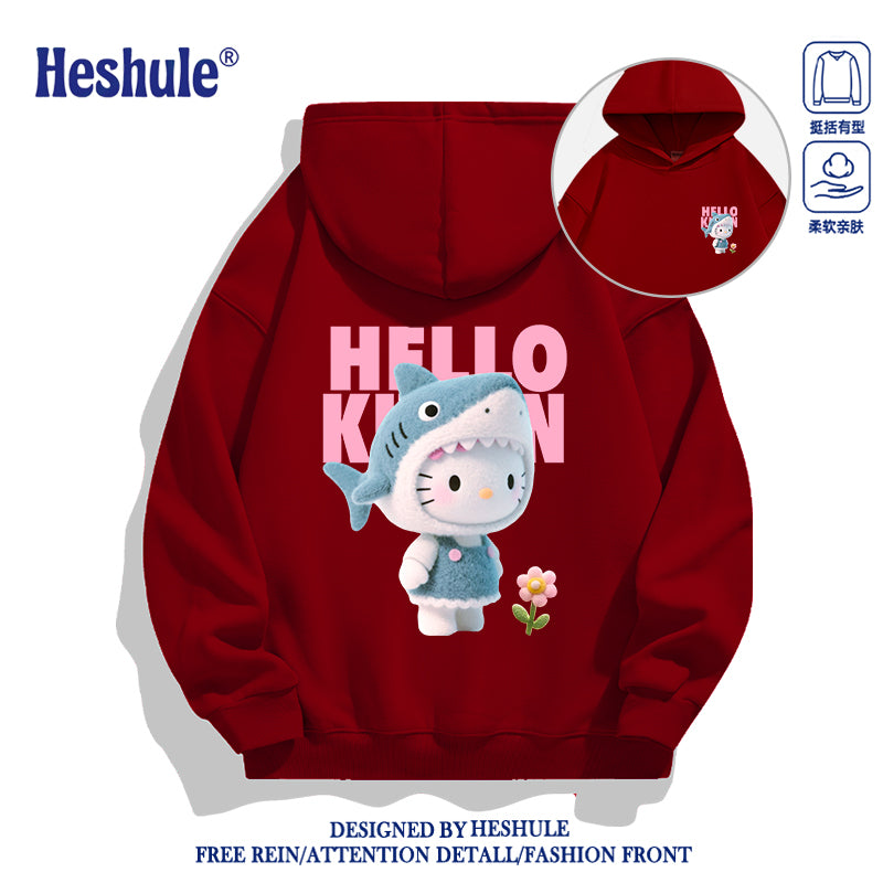 Japanese Cartoon Hello Kitty Casual Style Hoodie Series | 3D Shark Kitty Front & Back - Kawaii Fashion Items