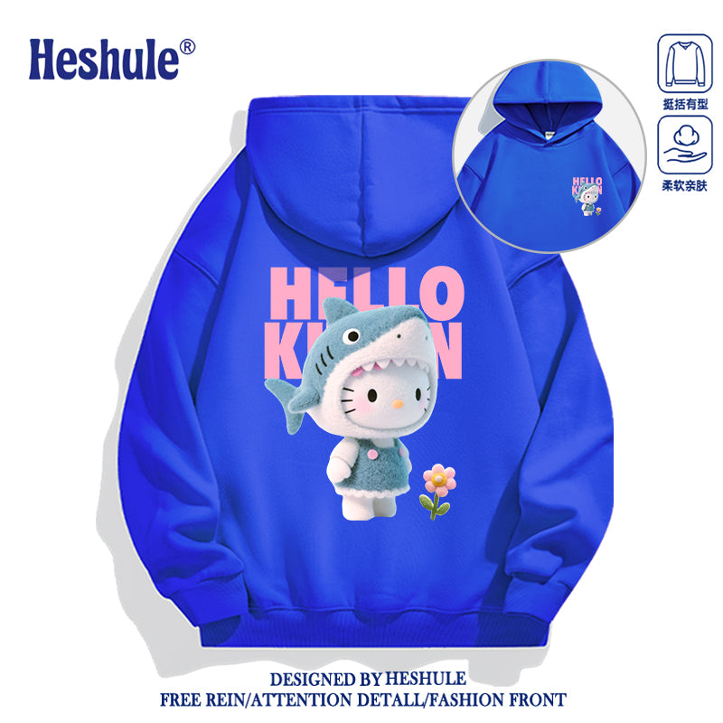 Japanese Cartoon Hello Kitty Casual Style Hoodie Series | 3D Shark Kitty Front & Back - Kawaii Fashion Items