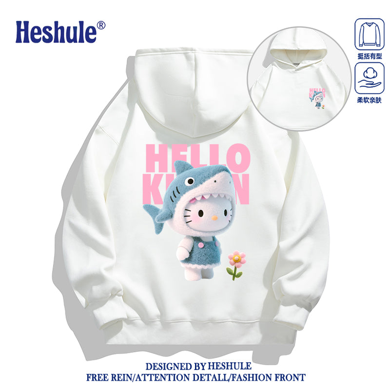 Japanese Cartoon Hello Kitty Casual Style Hoodie Series | 3D Shark Kitty Front & Back - Kawaii Fashion Items