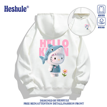 Japanese Cartoon Hello Kitty Casual Style Hoodie Series | 3D Shark Kitty Front & Back - Kawaii Fashion Items