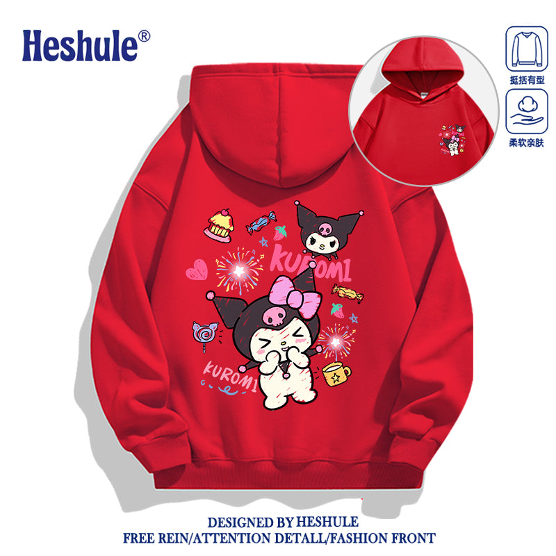 Japanese Cartoon Kuromi Casual Style Hoodie Series | Happy Kuromi with Dessert Front & Back - Kawaii Fashion Items