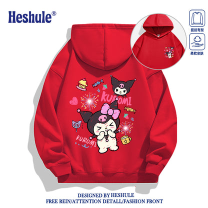 Japanese Cartoon Kuromi Casual Style Hoodie Series | Happy Kuromi with Dessert Front & Back - Kawaii Fashion Items