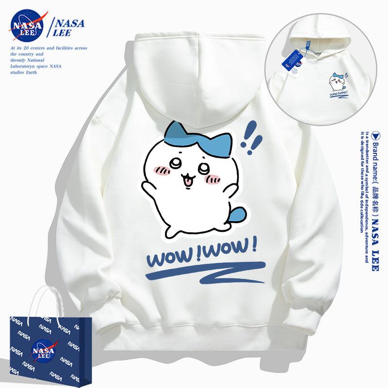 Japanese Cartoon ChiiKawa Casual Style Hoodie Series | Hachiware Wow Front & Back - Kawaii Fashion Items